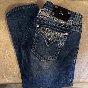 Miss Me Dark Blue Capri Jeans with Silver Accents